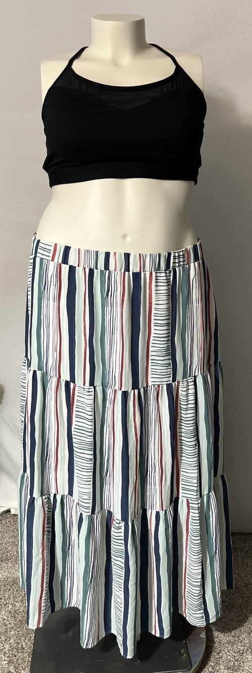 Lane Bryant Womens 22 24 Tiered Maxi Skirt Striped Textured Crepe Elastic Waist